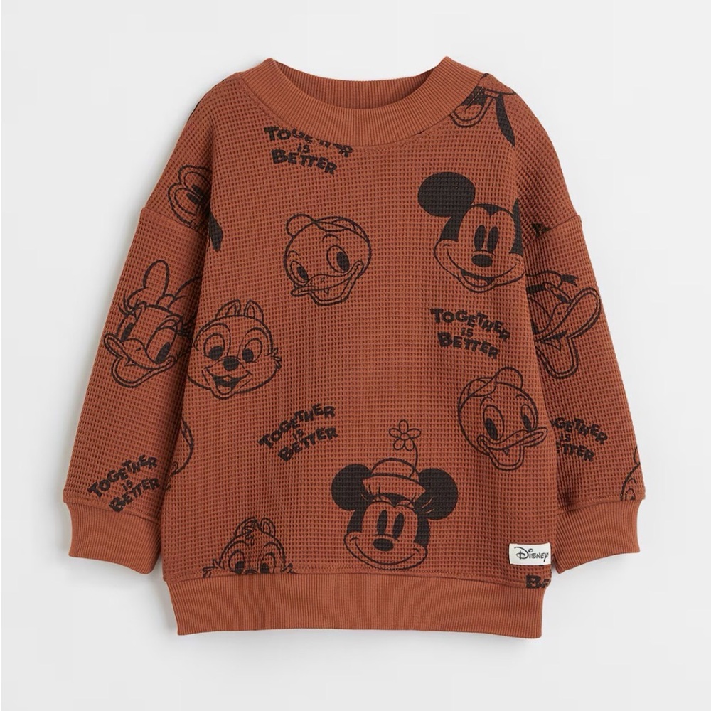 H&M Disney Mickey & Friends Sweatshirt Brown ‎ Size 6X-7 Waffled